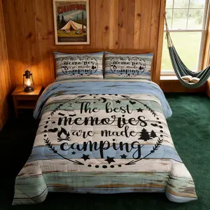Happy Camping Comforter Set,Boho Arrows Black Sketch Bedding Set for Kids Teens Adults Room Decor,Teal Old Wood Board Quilt Set,Rustic Farmhouse Duvet Insert