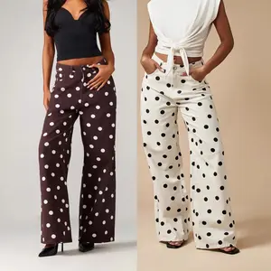 Women'S Retro Polka Dot High Waist Wide Leg Denim Pants Vintage Stylish 2 Colors Available Casual Daily Party Festival Streetwear