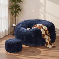 Blue Bean Bag Lazy Sofa with Ottoman