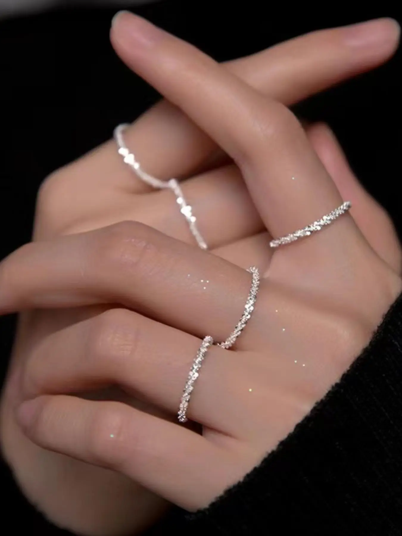 5 Sparkling Sparkling Starry Sky Rings for Women's, Stacking Ring Set, Party Style Layered Ring Set, Dainty Stackable Rings