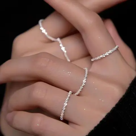 5 Sparkling Sparkling Starry Sky Rings for Women's, Stacking Ring Set, Party Style Layered Ring Set, Dainty Stackable Rings