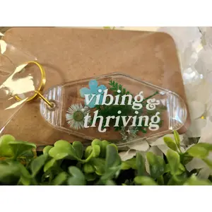 Vibing & Thriving Motel Keychain Resin & Dried WildFlowers