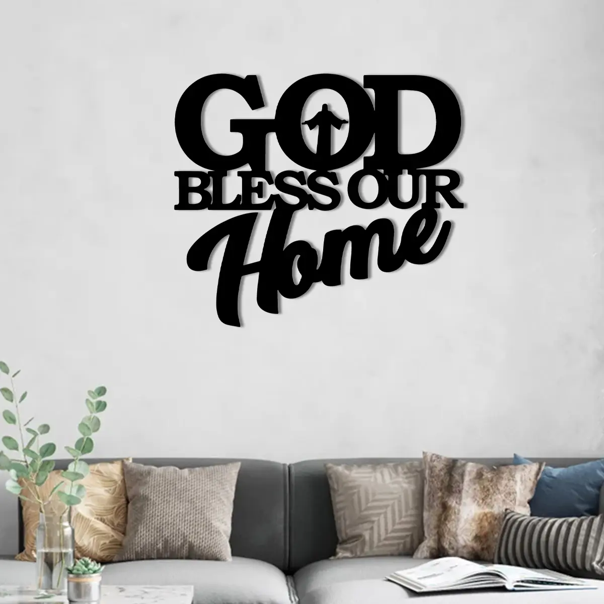 Metal Wall Art Home Decor, Unique Gift Idea, Christmas Party Decoration, God Bless Family Sign, Model Xinghao, No Ca Prop 65 Warning 15.7inch