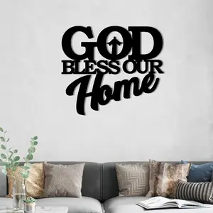 Metal Wall Art Home Decor, Unique Gift Idea, Christmas Party Decoration, God Bless Family Sign, Model Xinghao, No Ca Prop 65 Warning 15.7inch