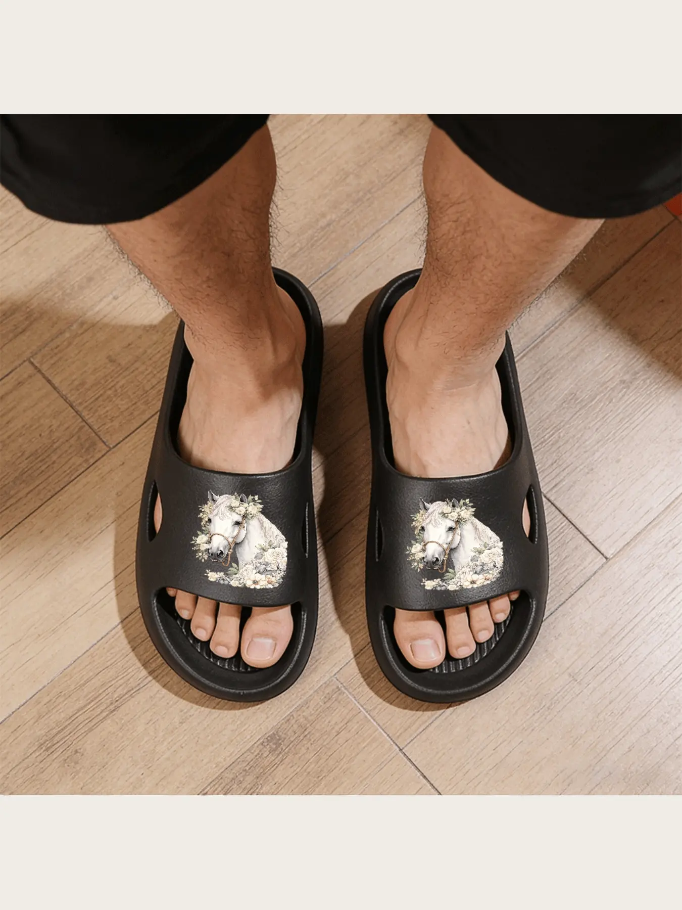 Women's Floral Horse Print Slippers Soft Comfortable Indoor Home Shoes Cute Animal Pattern Slip On Open Toe Casual Footwear for Ladies