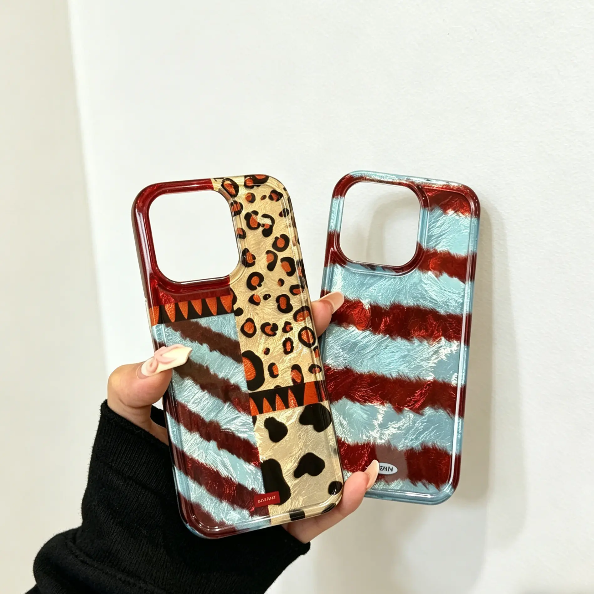 Shockproof iPhone Case with Accessories - Compact Perforated Vortex Casing, Personalized Striped Cute Cartoon Design, Rope & Chain, Included Screen Protector for iPhone 11-17 Pro Max, Mobile Phone Protection Accessory