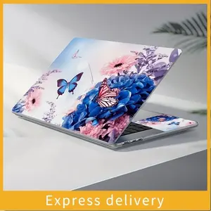 PVC Notebook Skin Sticker with Wrist Pad Sticker,Universal Notebook Cover Protector,Butterfly and Floral Design for 12-15.6 inch