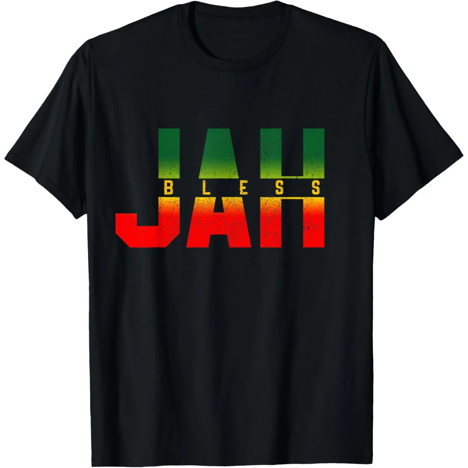 Men's Rasta Graphic T-Shirt with Jah Bless Print, Casual Loose Fit Shortsleeve Streetwear in a Soft Polyester-Cotton Blend for Daily Wear & Travel, Fabric, Tops, Round Neck