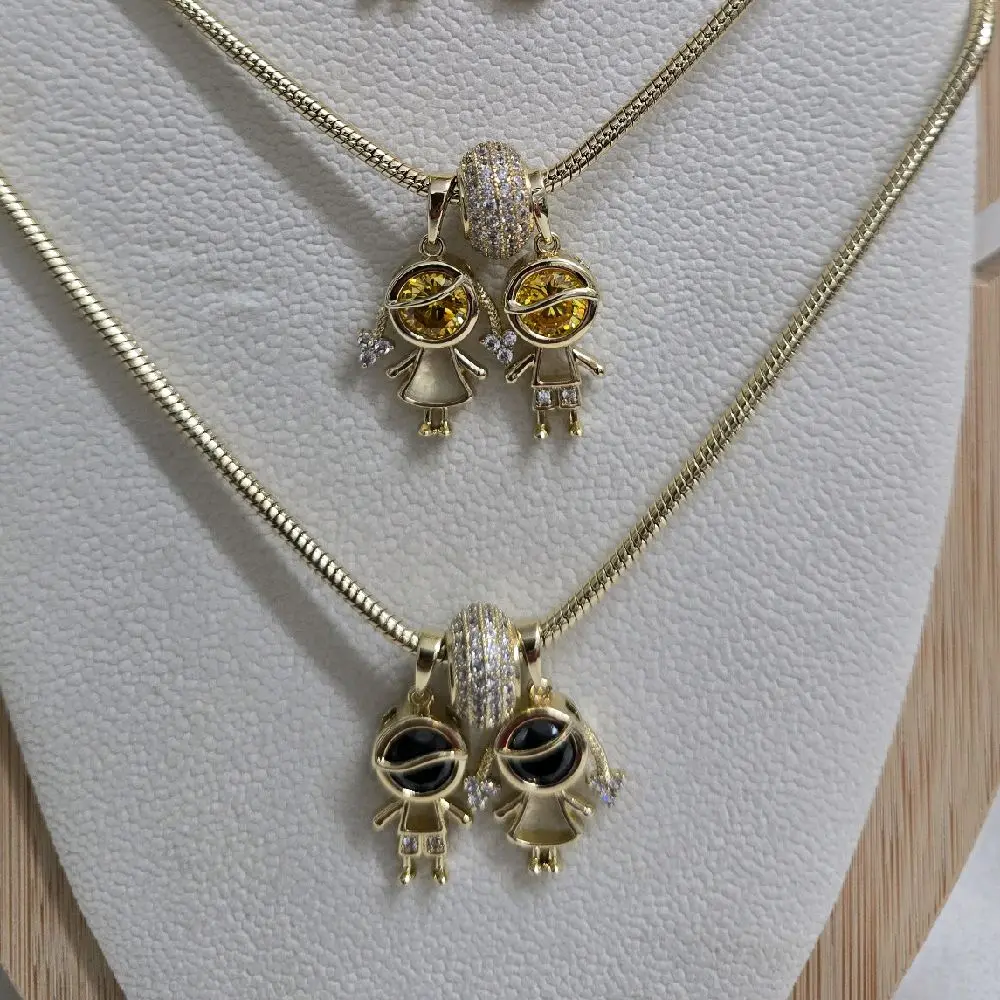 # 0109 Children's Necklace 16 Inches Gold Plated 14K with Pendant and Cubic Zirconia Accents