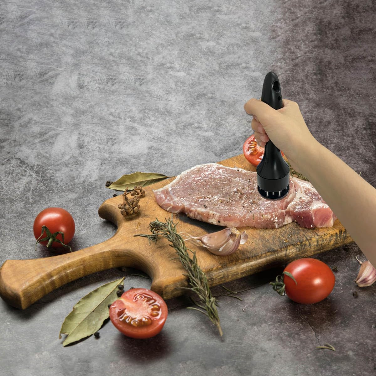 A stainless steel meat tenderizer, a heavy-duty meat needle tool suitable for steak, chicken, and poultry, perfect for grilling, grilling, and quick marinating