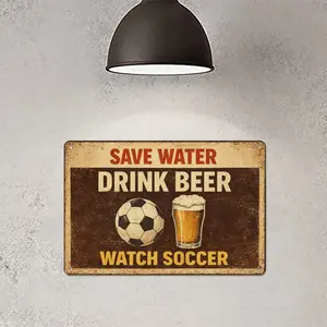 Funny Soccer Beer Metal Sign 12x8 Inch Vintage Retro Wall Decor Football Fan Gift Game Night Bar Decor