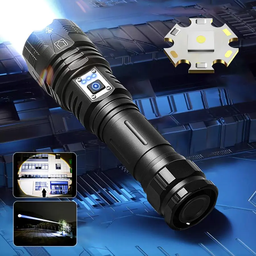 Portable Rechargeable Flashlight, 2200 Lumens Pocket Flashlight, Retractable Zoom Torch, Outdoor Waterproof Flashlight for Hiking, Camping, Emergency