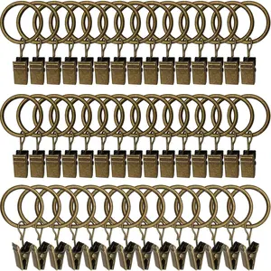 44 Pack Curtain Rings with Clips, Curtain Clip Rings Hooks, Bow Hanger Clips for Hanging Drapery Drapes Bows, Ring 1 inch Interior Diameter, Fits up to 5/8" Rod, Bronze
