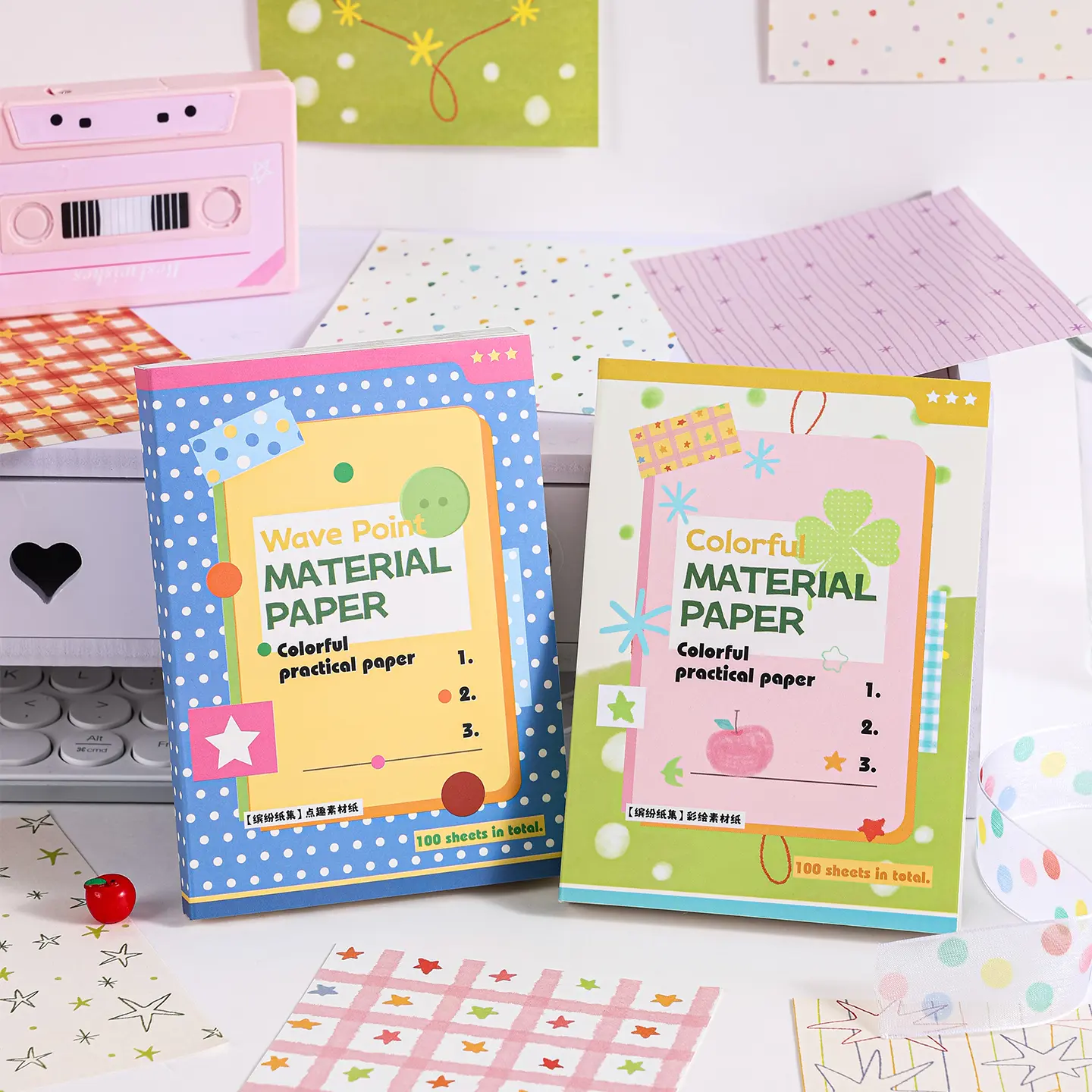 200-Piece "Colorful Paper Collection" Scrapbooking Cardstock Pack, 4in x 5.6in Japanese-Korean Style Planner Background Sheets, Ideal for Planners, Bible Journaling