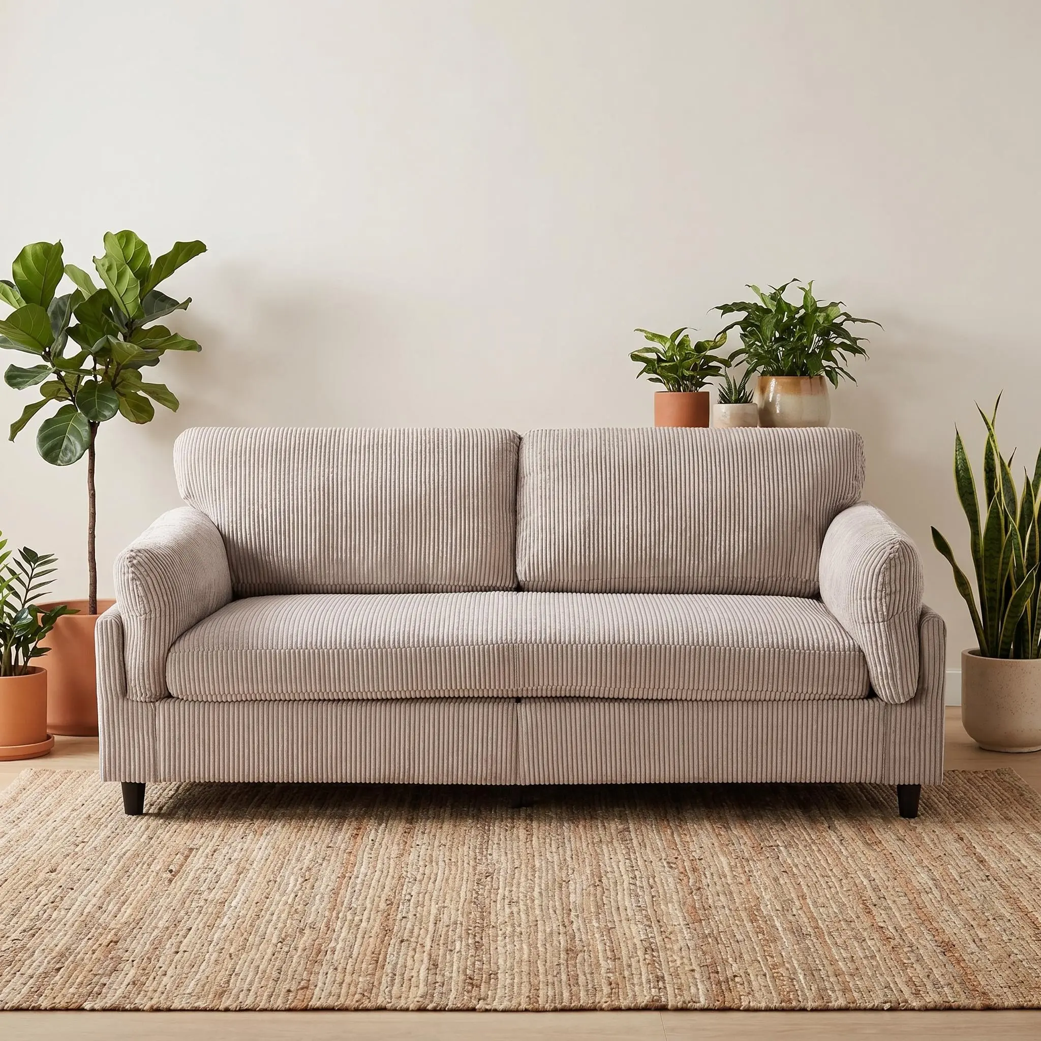 82.6" Mid-Century Modern Corduroy 2-Seater Sofa with Iron-Wood Frame, Foam Cushions, Rolled Arms & 850 LBS Capacity, Quick Assembly Indoor Furniture for Living Room (Green/Camel)