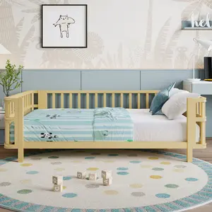 Children's double wooden platform bed with railings, a low iron double bed with railings, suitable for girls and boys