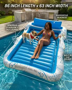 Extra Wide 86"x63" Inflatable Pool Float with Sprinkler,4-in-1 Sunbathing Pool for Adults & Kids, Large Blow Up Tanning Tub Lounge, Multifunctional Water Sofa & Ball Pit, Perfect Summer Party Gift lounger