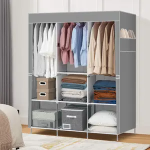 Clothes Organizer with 3 Hanging Rod, HONEIER Closet Organizer with Shelf Portable Closet with Cover Metal Clothes Rack Standing Closet Clothes Storage Wardrobe Garment Cabinet 50"x17"x67"