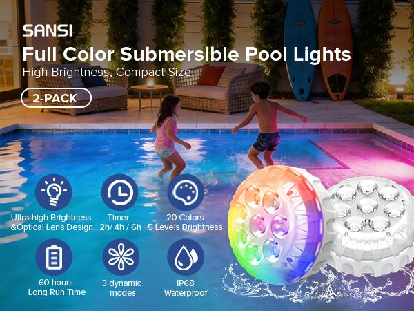 SANSI 8-Pack Submersible LED Pool Lights – RF Remote (200ft), Color-Changing Underwater Spotlights for Ponds, Showers & Inground Pools, Battery Charging, Waterproof with Glue, Magnets & Suction Cups– Perfect for Outdoorfun & Pool Decorations SANSI 8-Pack Submersible LED Pool Lights – RF Remote (200ft), Color-Changing Underwater Spotlights for Ponds, Showers & Inground Pools, Battery Charging, Waterproof with Glue, Magnets & Suction Cups– Perfect for Outdoorfun & Pool Decorations