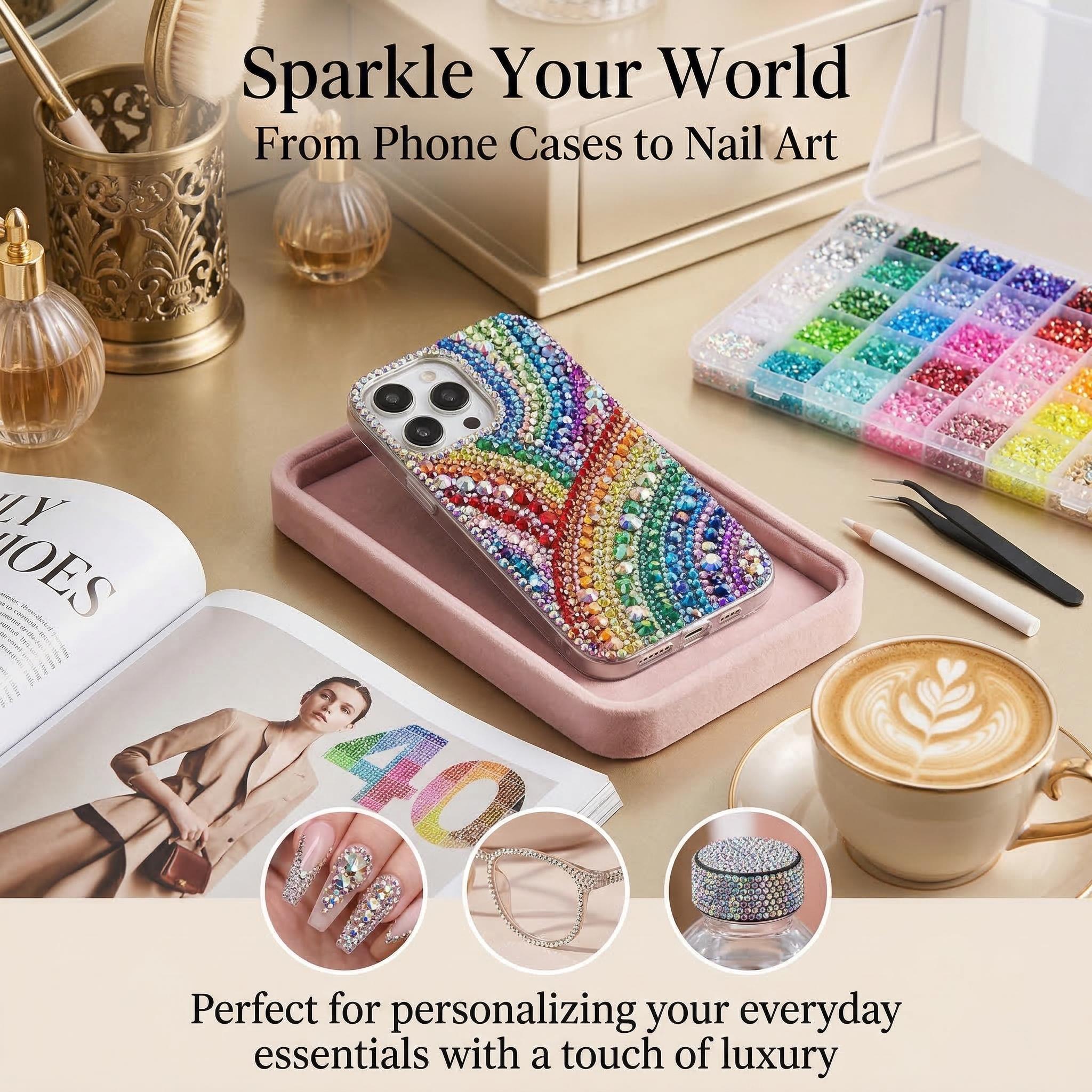 40 GRIDS VIBRANT GEMS  ResinRhinestones，Flatback Beads  with Tweezers for Crafting Mixed-Color 3mm Bedazzling Crystal with Gifted ToolsJewelry for DIY Crafts Clothing Tumblers Shoes Fabric Nail Art ，for Bedazzling Kit Flatback diamond painting art tool