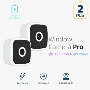 2 PACK 4MP 2K Battery Operated Window Camera with Magnetic Attach Design Dual-Band WiFi 2.4/5GHz AI Human Motion Alert Full Color Night Vision Flexible SD Cloud Recording Quick Setup Indoor Security Cam