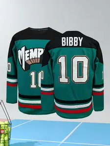 Men's #10 Teal Green Memphis Hockey Jersey, Vintage Retro Full Embroidered Graphic Athletic Jersey, Heavy-Duty Breathable Long Sleeve Shirt with Color Block Striped Trim for Game Day Tailgate Streetwear Daily Casual Wear