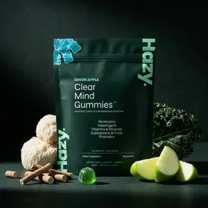 Hazy Clear Mind Gummies | Focus Supplement - Brain Fog, Memory & Stress Support - L Theanine, Citicoline & Lions Mane - Green Apple, 90 Count
