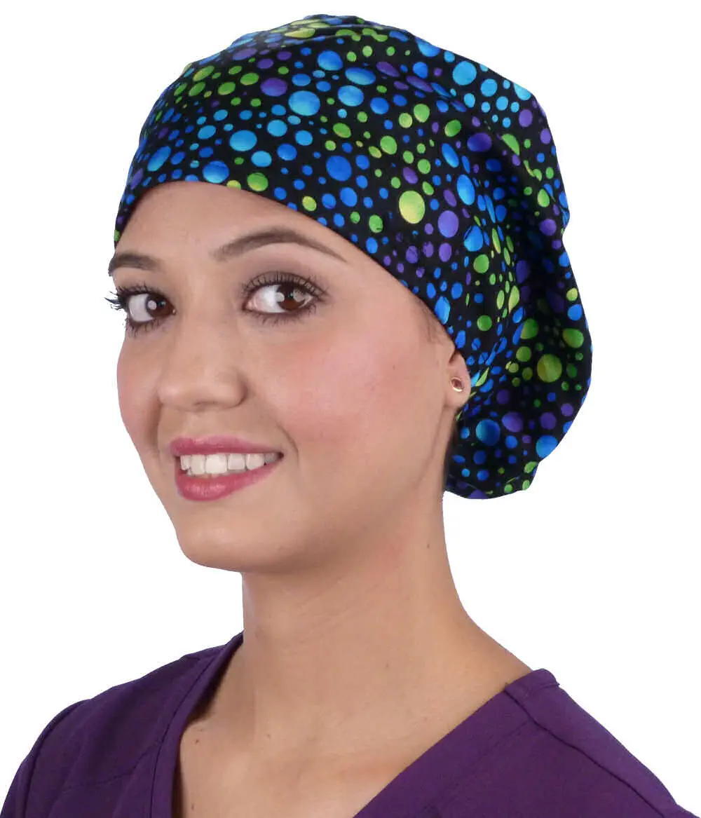 Riley Comfort Scrub Cap - Blue, Green and Purple Dots