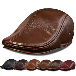 2026 2025 Genuine Leather Beret - Windproof Peaked Cap for Men, Vintage Driver Style