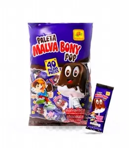De La Rosa Malva Bony Pop Chocolate Covered Marshmallow Gummy Candy 40 Pieces Sweet Snack Dessert Mexican Treat Paleta Malva Bony C Gomitas