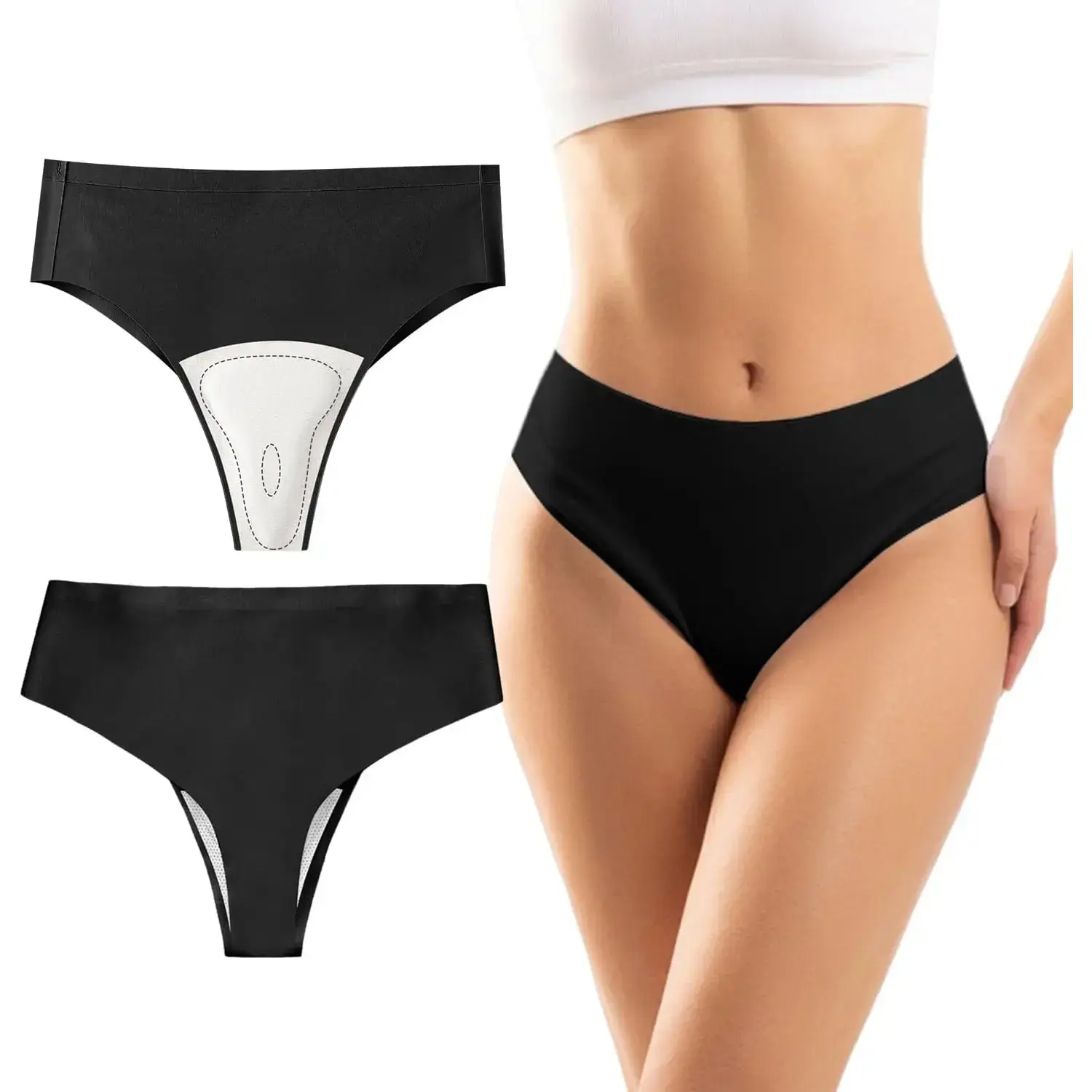 Women's Seamless Invisible Thongs with Built-in Cover Pads | Comfortable, No Show, Fitness Underwear