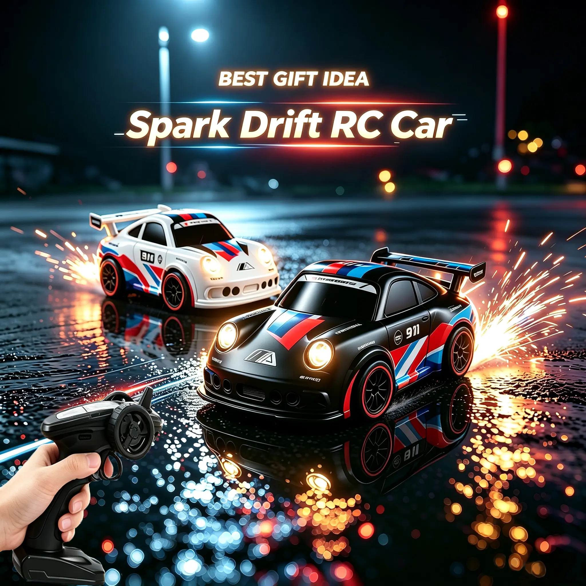 USZEOKA RC Drift Car That Shoots Real Sparks, Rechargeable High-Speed Remote Control Stunt Car for Kids & Adults, DIY Sticker Hobby Toy Gift