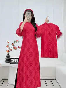 Red gấm Mommy and me matching ao dai for women and girl| MB68 | Ao Dai for Women| Lunar New Year | Ao Dai Viet Nam