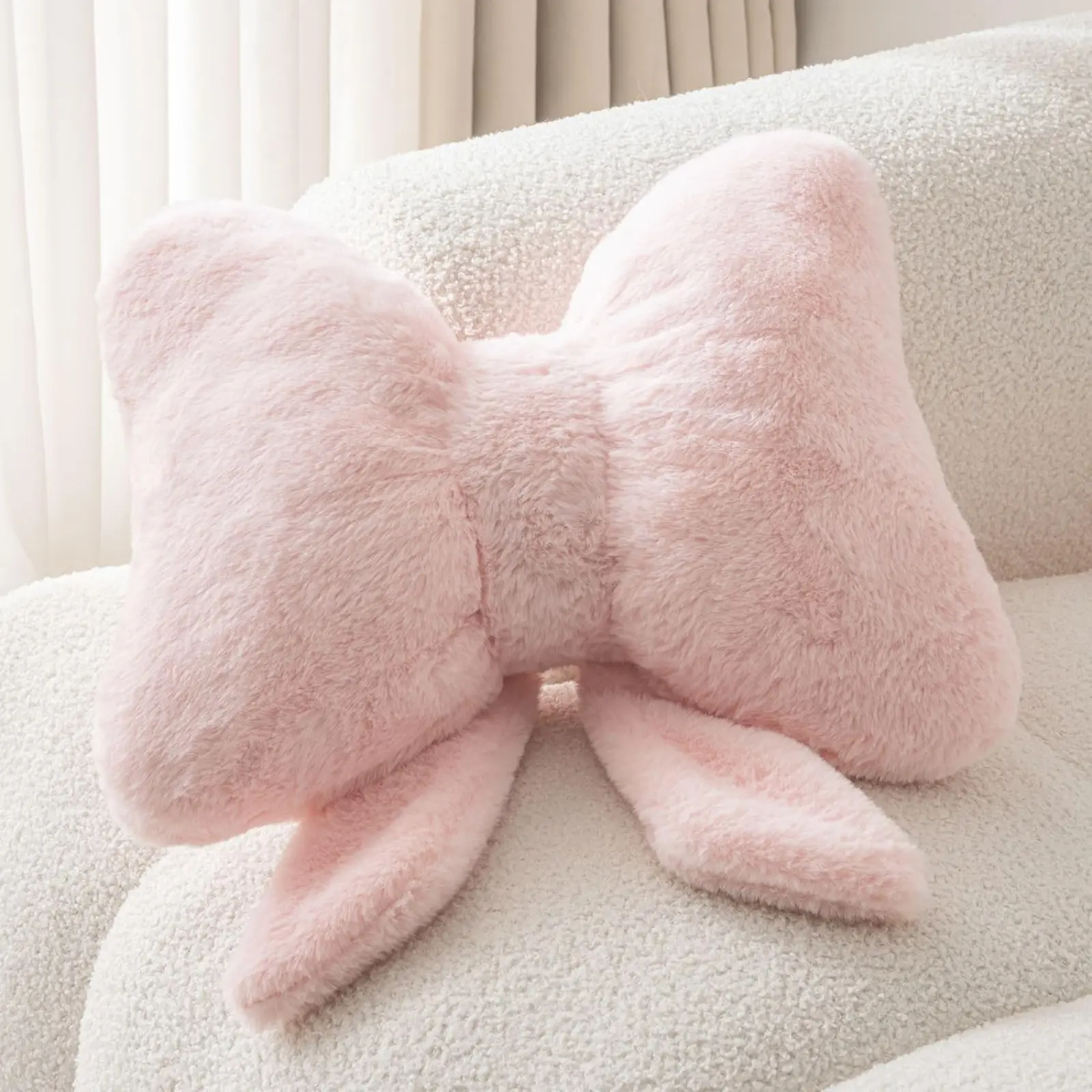 Cute Pink Bow Pillow Soft Plush Decorative Throw Pillow for Bed Sofa Home Decor Butterfly Shaped Velvet Material Machine Washable Stylish Design
