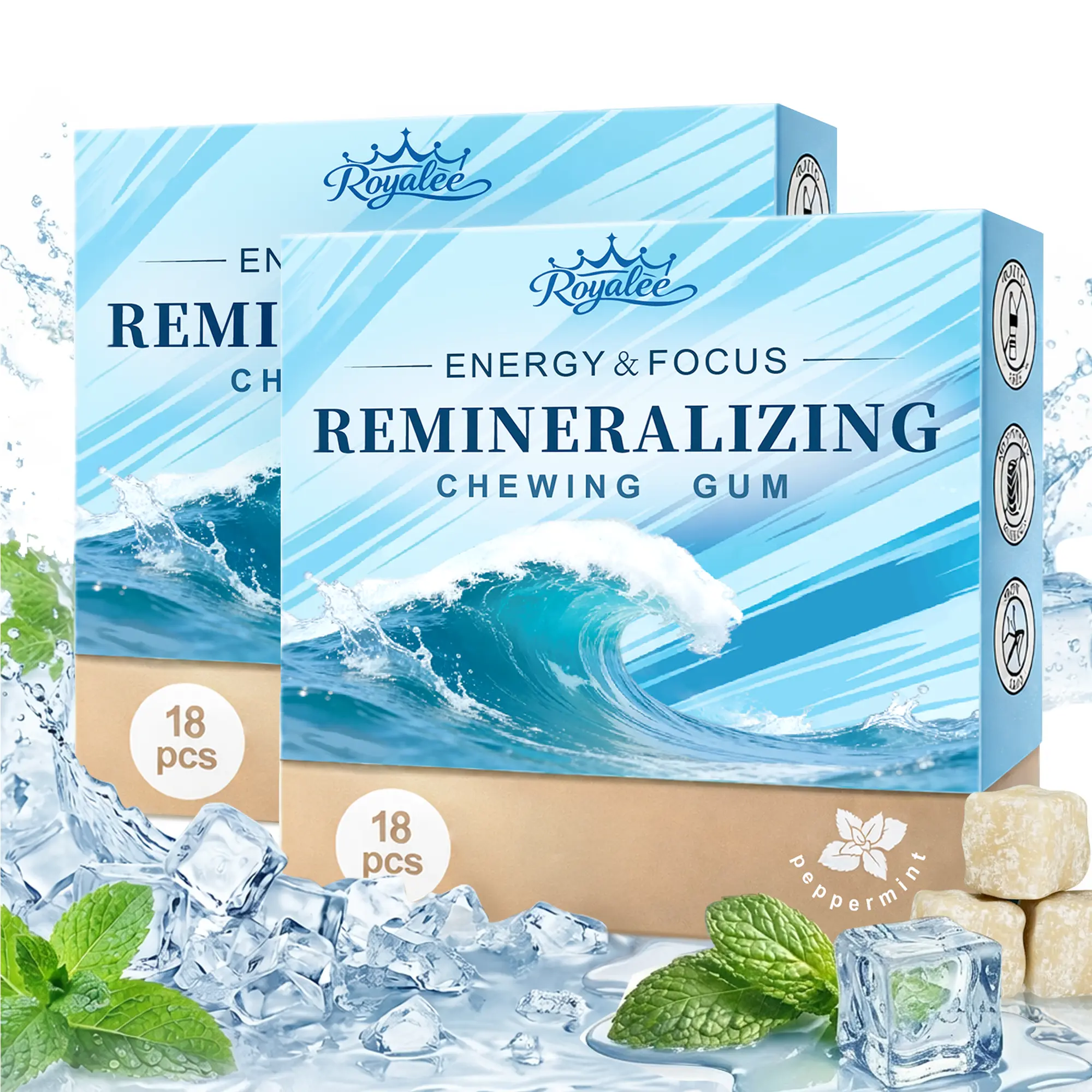 Royalee Energy Gum – Natural Caffeine Gum for Focus, Sugar Free Fresh Breath & Daily Oral Care (2 Pack)