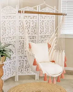 Boho Hammock Chair Swing with Pink Tassels | LILY
