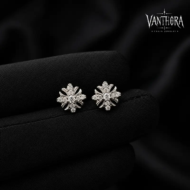 [VA RA] Full CZ Sparkle Snowflake Geometric CZ Dainty Earrings - 316L Stainless Steel Iris Flower Bright Fashionable Jewelry Accessories, Hypoallergenic Earring Stack Cartilage Piece for Sensitive Ears, Birthday Gift for Men Women Cz Bling Colorful Zircon