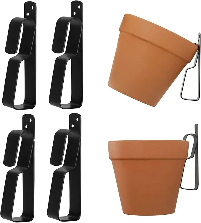 Set of 4 Rust-Resistant Iron Pot Hooks in Burgundy, Suitable for Clay Pots with a Diameter of 10.16-22.86 cm, for Indoor and Outdoor Use