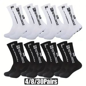 4/8 Pairs Unisex Rubber Grip Sports Socks — Shockproof, Breathable Athletic Socks for Soccer, Football, Basketball, Rugby, Skateboarding — White and Black Design, Ribbed Cuffs, Reinforced Toe and Heel, Cute Sports Socks