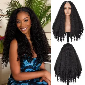 Twicebeauty V Part kinky Hair Texture with Unique Bouncy Curls End Synthetic Wig 180% Density 26Inch No Glue Afro Curly V Part Half Wigs for Black Women Kinkystraight Wig No Sew In No Leave out