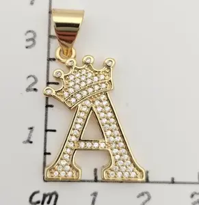 Elegant Brass Letter Pendant with 18k Gold Lamination and Brilliant Diamond Corona for Fine Jewelry Lovers