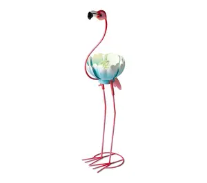 Glitzhome 26.25"H Metal Solar Standing FlamingoGarden Statue