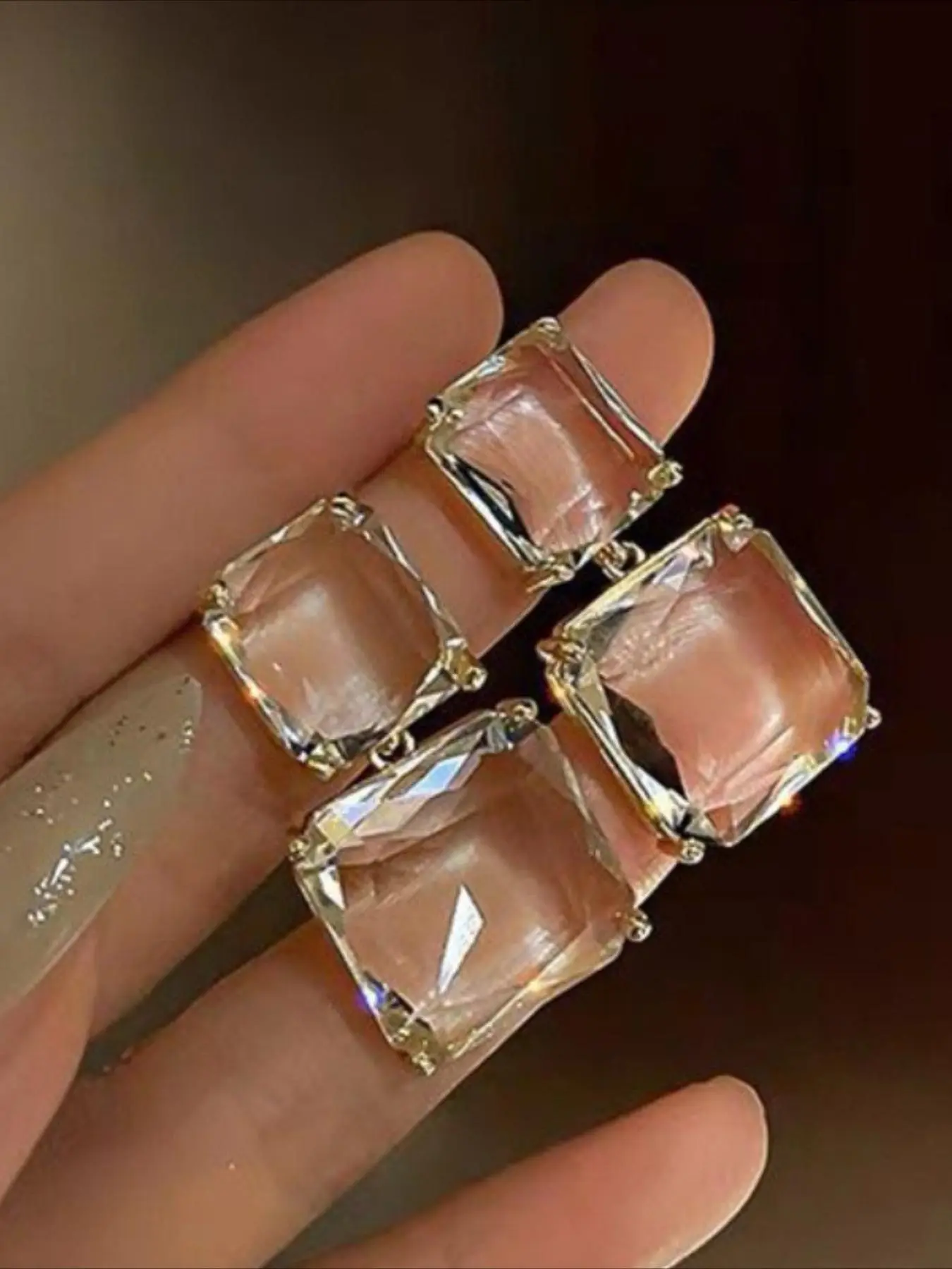 Vintage Golden Artificial Crystal Water Droplet Earrings with Durable Alloy Structure, Statement Earrings, Unique Design Earrings - Perfect for Weddings, Anniversaries, Birthdays, Valentine's Day, Mother's Day, Square Stud Jewelry, High Quality Earrings