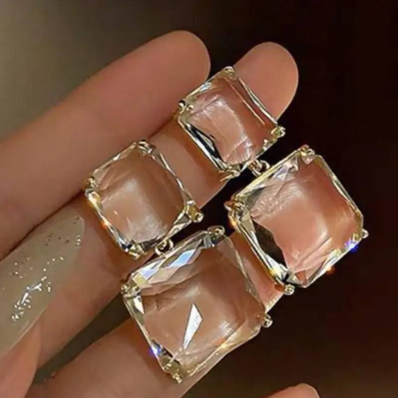 Vintage Golden Artificial Crystal Water Droplet Earrings with Durable Alloy Structure, Statement Earrings - Perfect for Weddings, Anniversaries, Birthdays, Valentine's Day, Mother's Day, Square Stud Jewelry, High Quality Earrings, Earrings for Decorative