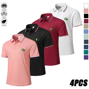 4-pack men’s casual solid-color short-sleeve polo shirts with a turn-down collar and button closure—suitable for home and travel outings in spring, summer, and autumn; golf polos, great Father’s Day gift.