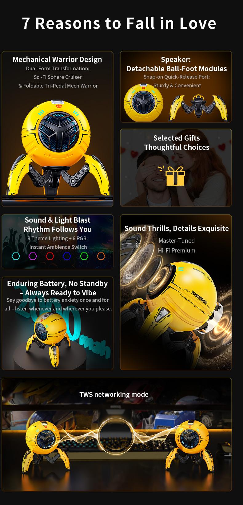 Officially Licensed Transformers Bumblebee Bluetooth Speaker (2026 New) – RGB Light, 10W Bass Subwoofer, Wireless BT 5.4, Karaoke Mode, TWS Stereo Pairing, Gaming Desk Smart , PC, iPhone & Android Compatible, Cool Tech Gift for Men, TF-Y17Pro Model Audio