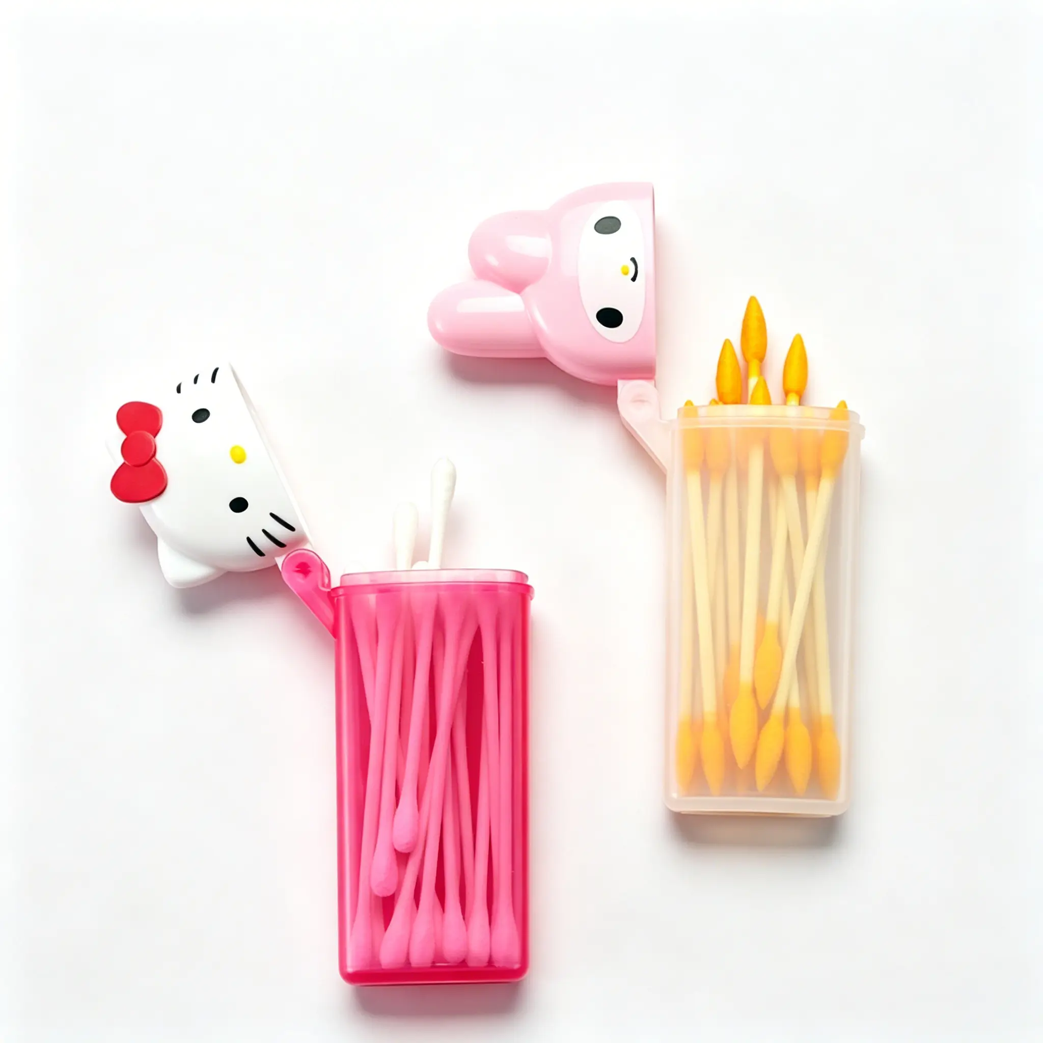 Sanrio Hello Kitty Cotton Swab Case - Dustproof Q-Tip Holder, Cute Cartoon Compact Plastic Storage Container for Cotton Swabs, Cotton Pads, Toothpicks; Bathroom Vanity & Makeup Organizer, Kawaii Gift