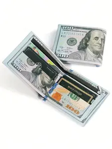 Dollar Print Bifold Wallet - PU Leather Money Clip Wallet with Zipper Coin Pocket, Multi-Card Holder for Men (Funny Cash Design Gift)