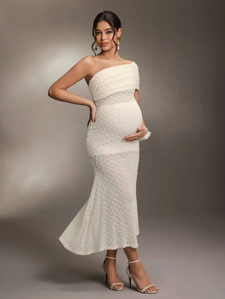 strapless open back dress Pinkblush Black Ruched One Shoulder Maternity Dress main image 0