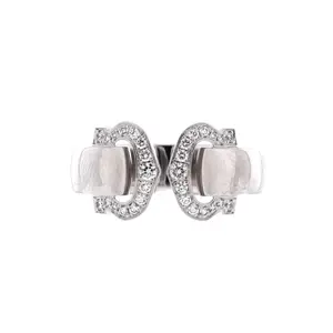 Pre-owned Cartier Vintage C de Cartier Ring 18K White Gold with Diamonds by Rebag
